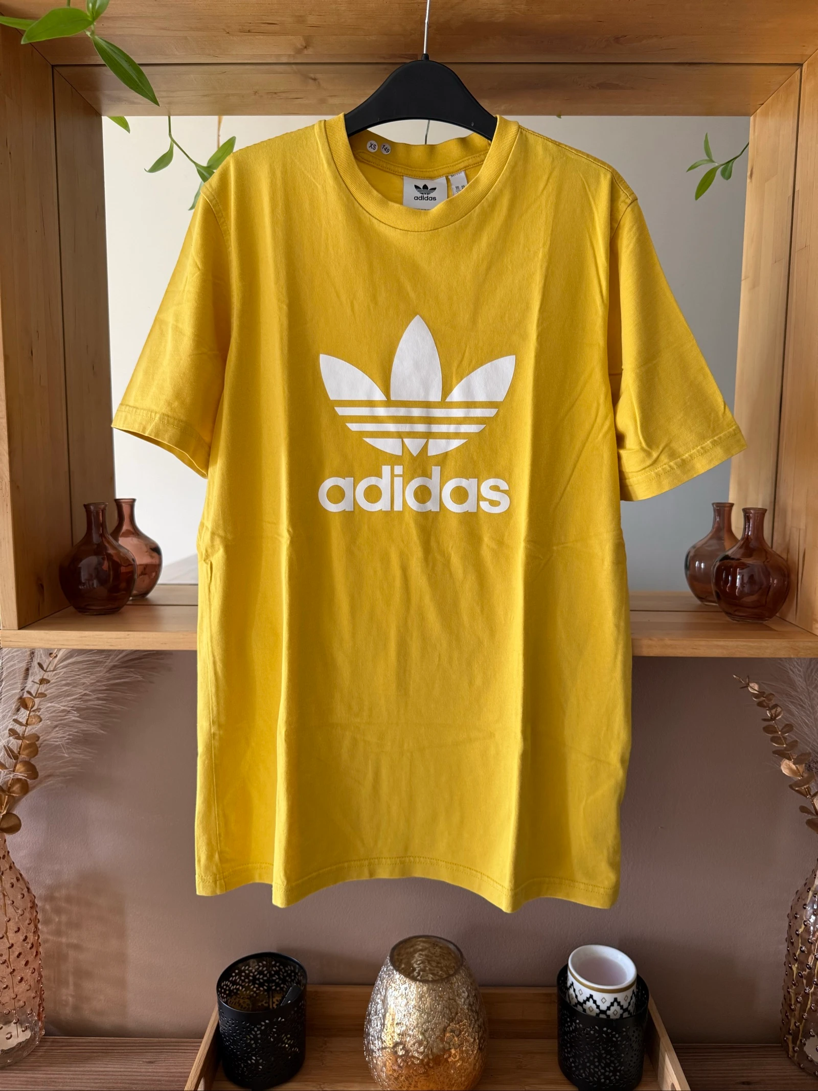 T-shirt Adidas Originals Homme XS – Jaune Moutarde – Logo Trèfle – Vintage – Très bon état